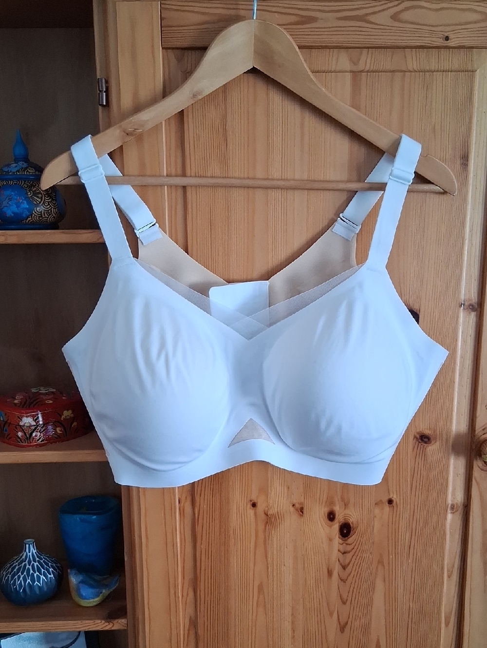 Honeylove Crossover White Cream Stretch Nylon Wireless Comfort Bra Plus Size 3X